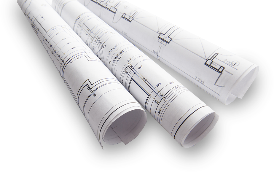 Photo of three rolled up building plans